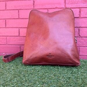 Wild‎ West Leather Backpack Purse Brown Full Grain Zip Top Adjustable Straps